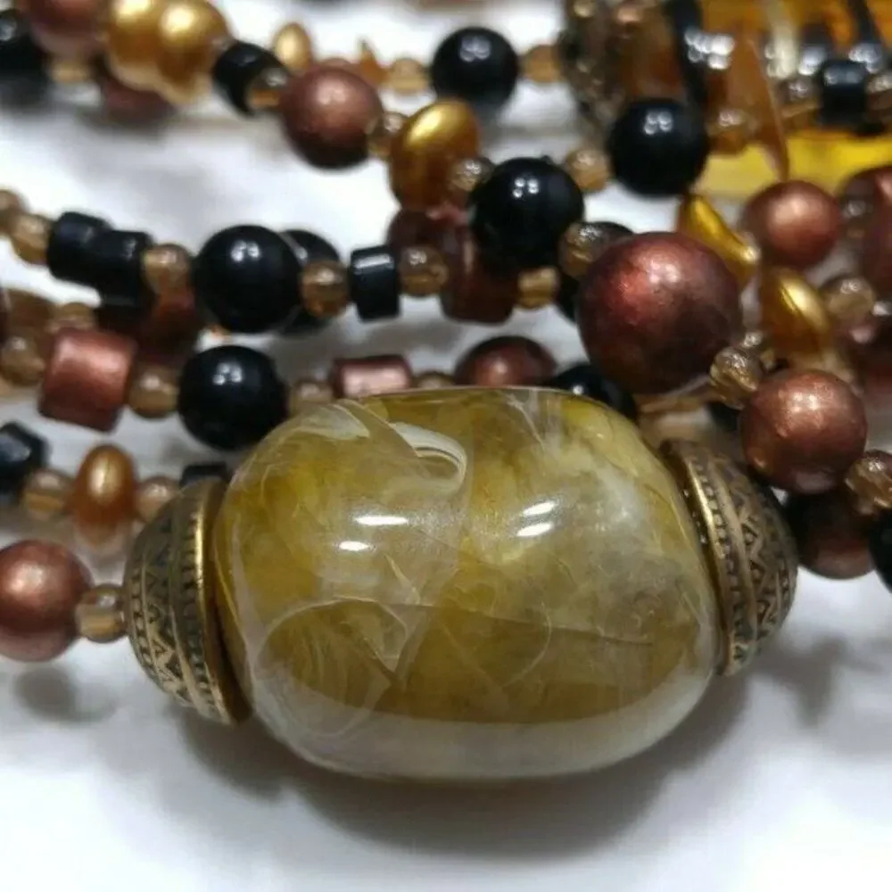 Chico's Lucite Multi-Strand Beaded Necklace, 9 Strand, Brown Black Gold, 20 Inch